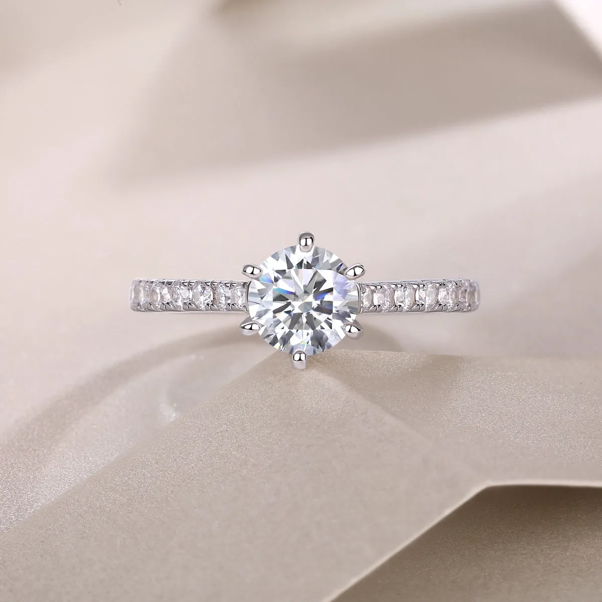 1-carat moissanite wedding ring set, S925 silver platinum plated, gift box, ring sizes 5-9
