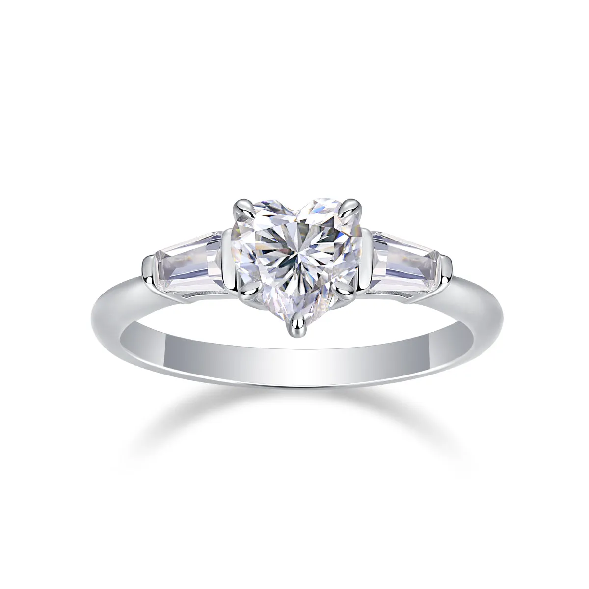 Heart-shaped moissanite wedding ring set in S925 silver with platinum plating, ring sizes 5-9, gift box