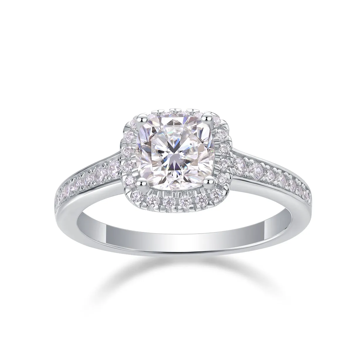 Square moissanite 6x6mm wedding ring set in S925 silver with platinum plating
