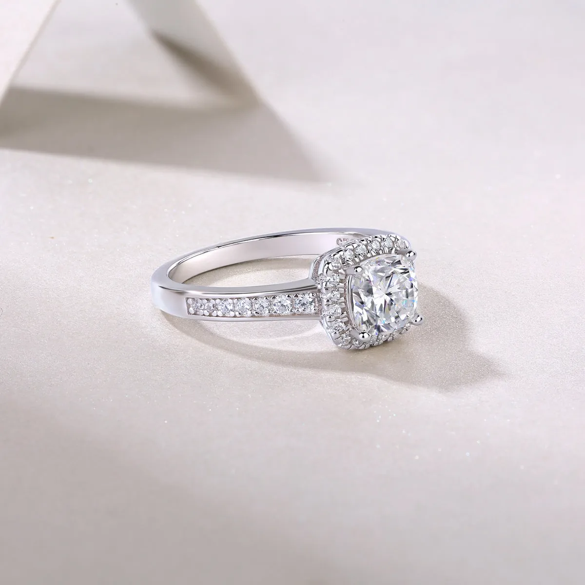 Square moissanite 6x6mm wedding ring set in S925 silver with platinum plating
