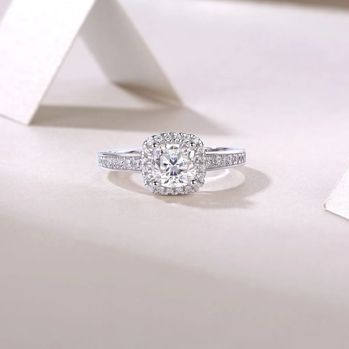 Square moissanite 6x6mm wedding ring set in S925 silver with platinum plating