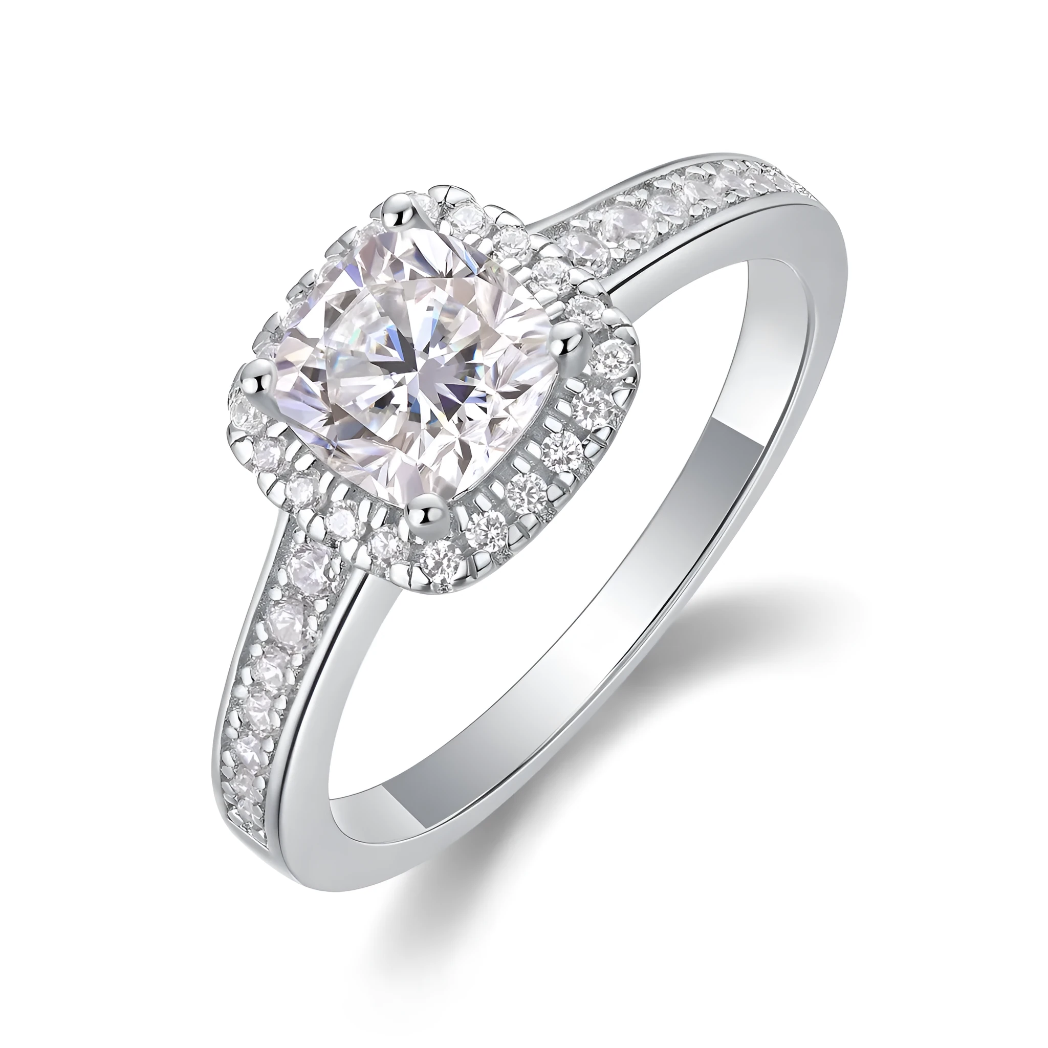 Square moissanite 6x6mm wedding ring set in S925 silver with platinum plating
