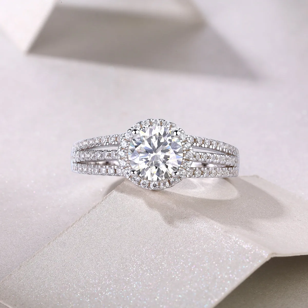 Looking Back 1 carat moissanite wedding ring set in platinum plated S925 silver with gift box