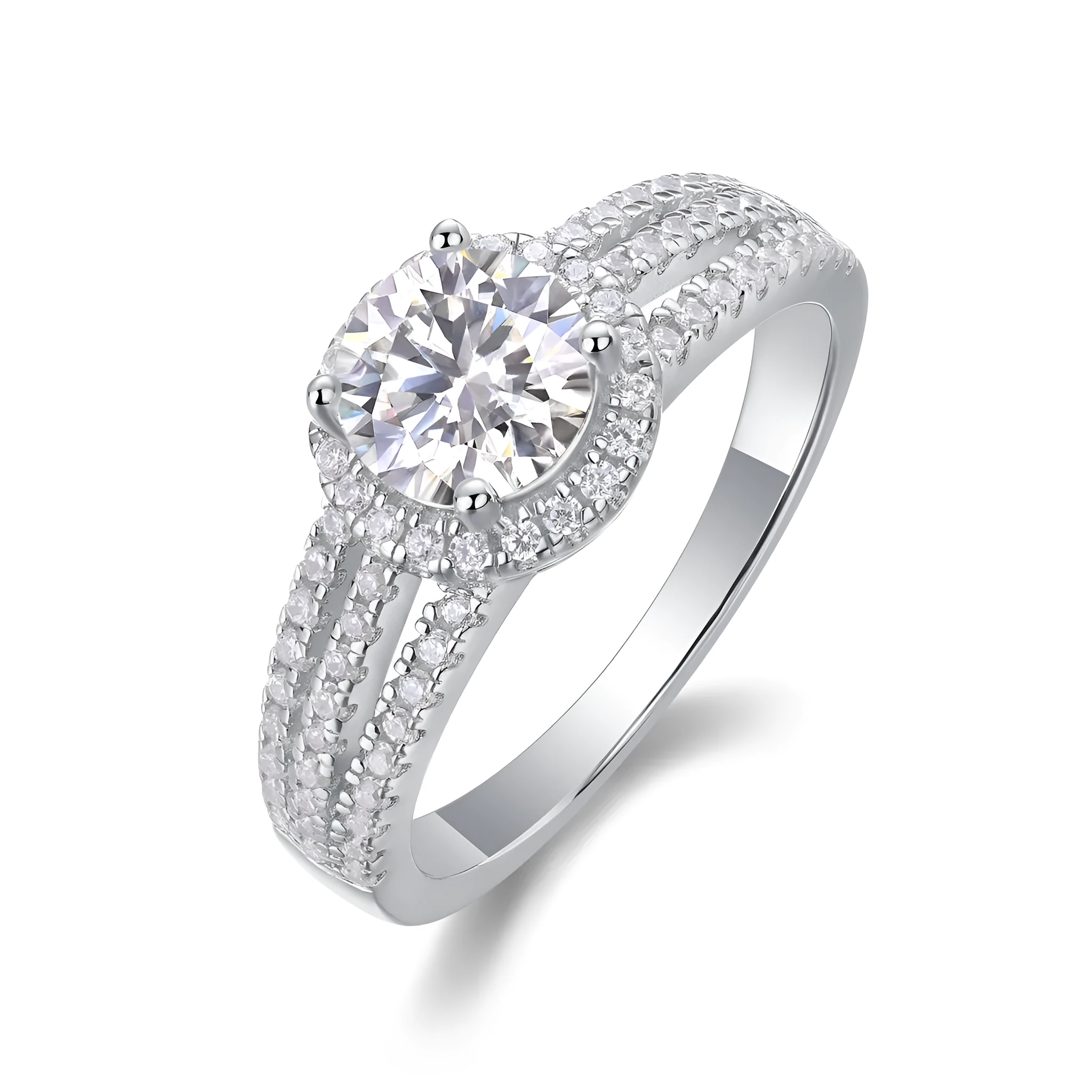 Looking Back 1 carat moissanite wedding ring set in platinum plated S925 silver with gift box
