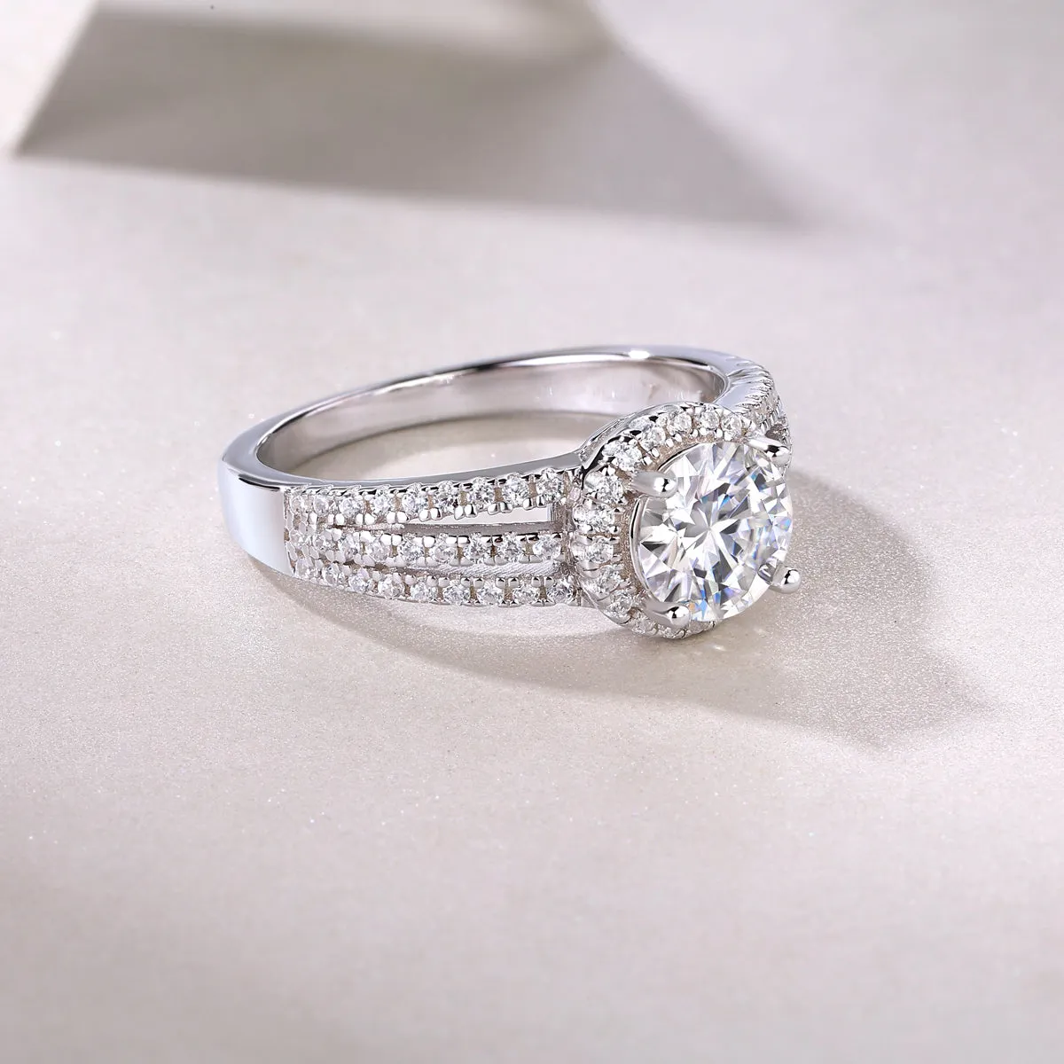 Looking Back 1 carat moissanite wedding ring set in platinum plated S925 silver with gift box