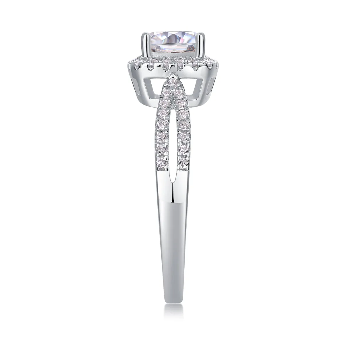 Moissanite wedding ring set with square 6x6mm stone, platinum plated S925 silver, in gift box with GRA certificate