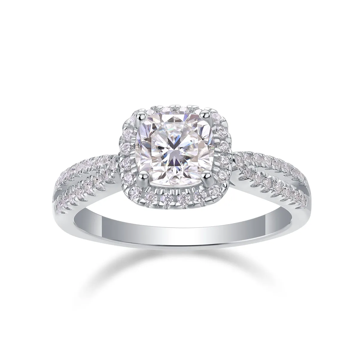 Moissanite wedding ring set with square 6x6mm stone, platinum plated S925 silver, in gift box with GRA certificate
