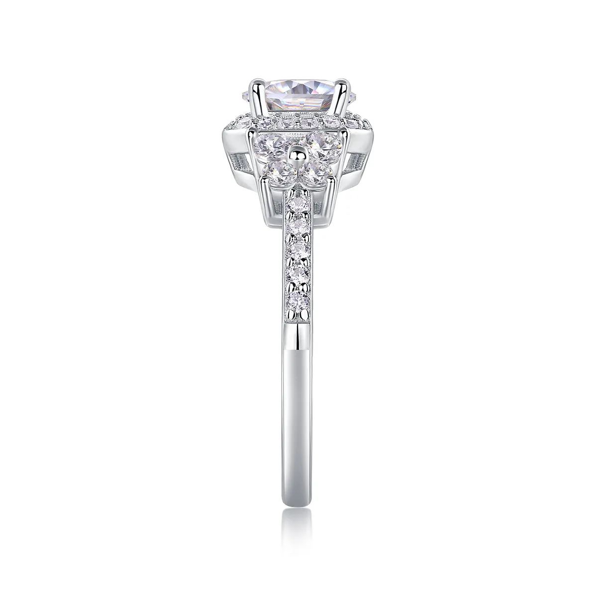 Wedding ring set with 1-carat moissanite in S925 silver platinum-plated ring on gift box