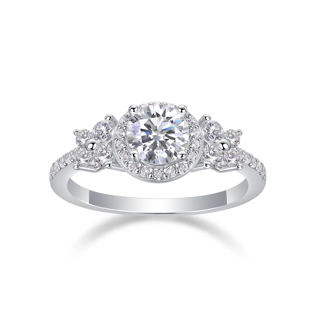 Wedding ring set with 1-carat moissanite in S925 silver platinum-plated ring on gift box