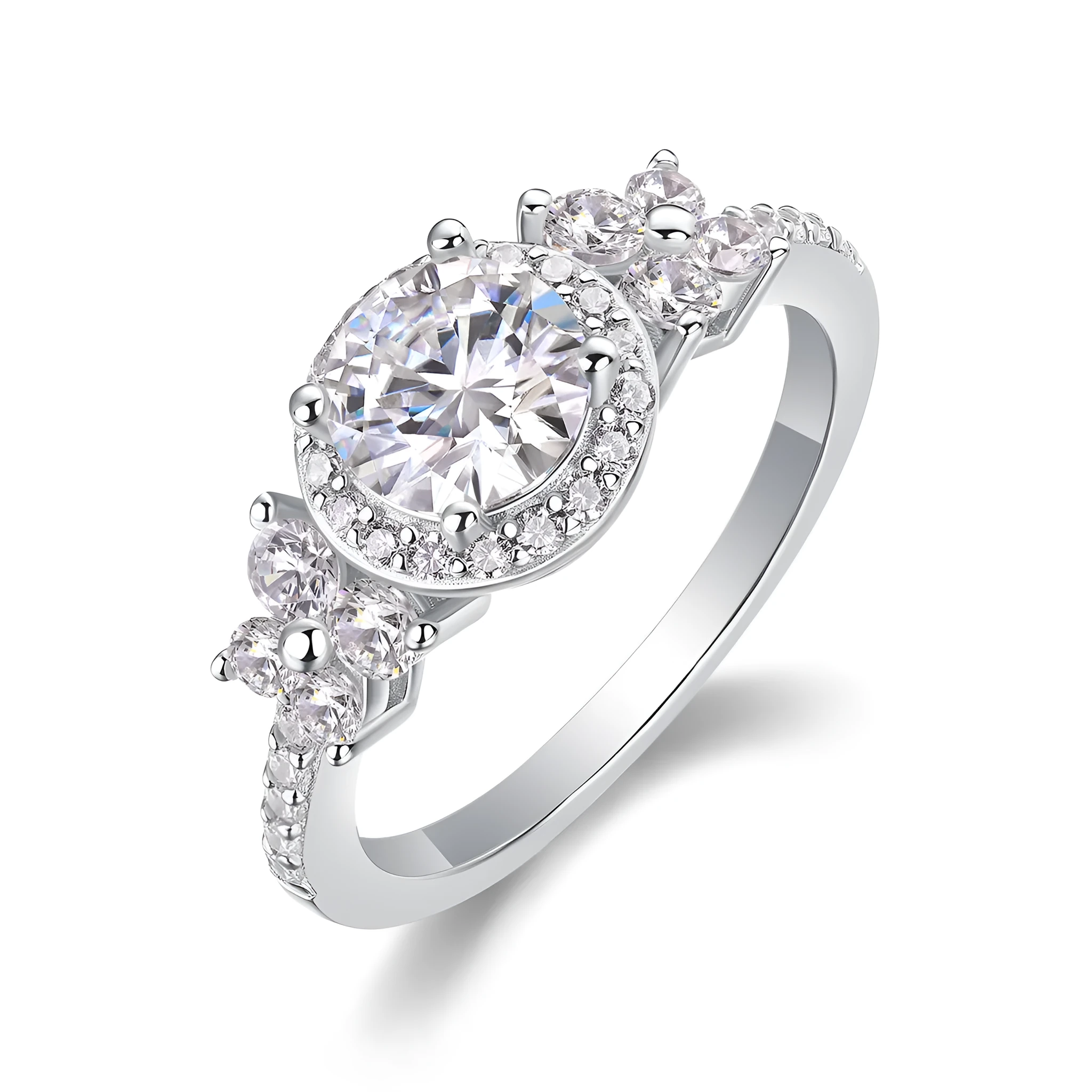 Wedding ring set with 1-carat moissanite in S925 silver platinum-plated ring on gift box