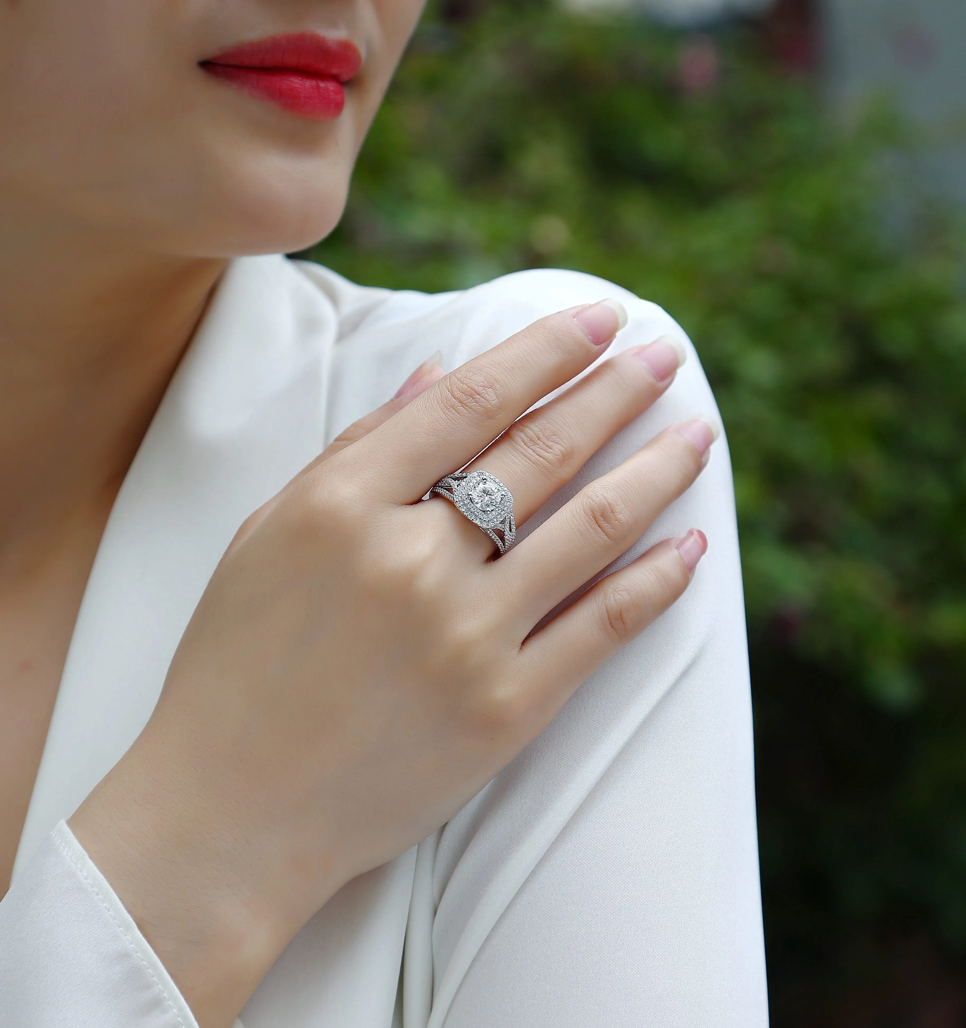 Supreme Charm moissanite wedding ring set 1 carat S925 silver platinum plated in gift box