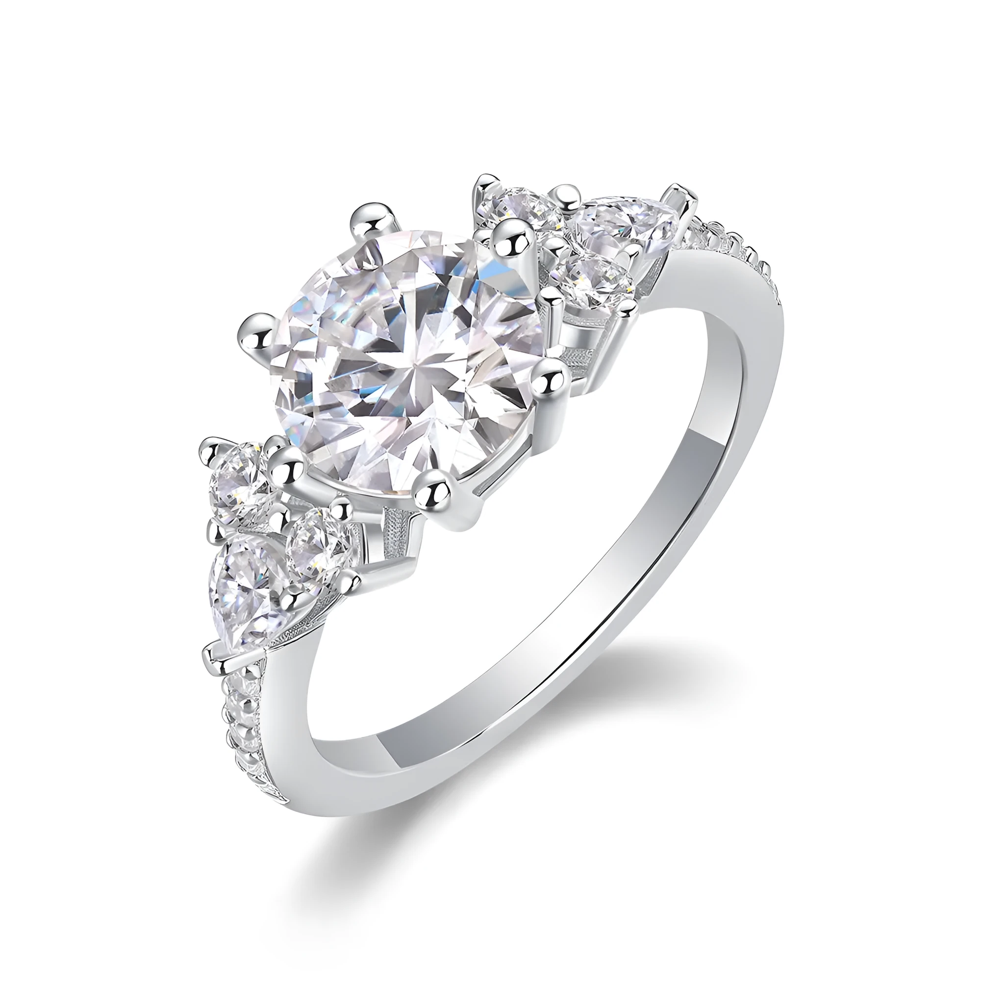 2 carat moissanite wedding ring set S925 silver platinum plated with GRA certificate in gift box