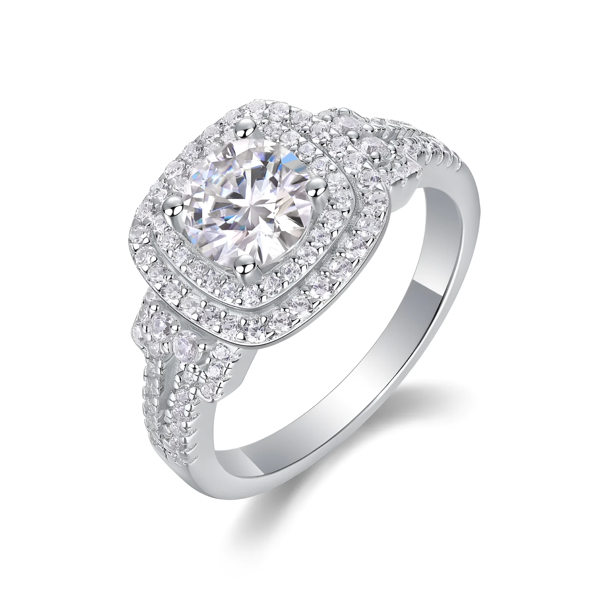 1-carat moissanite wedding ring set on platinum-plated S925 silver band in gift box