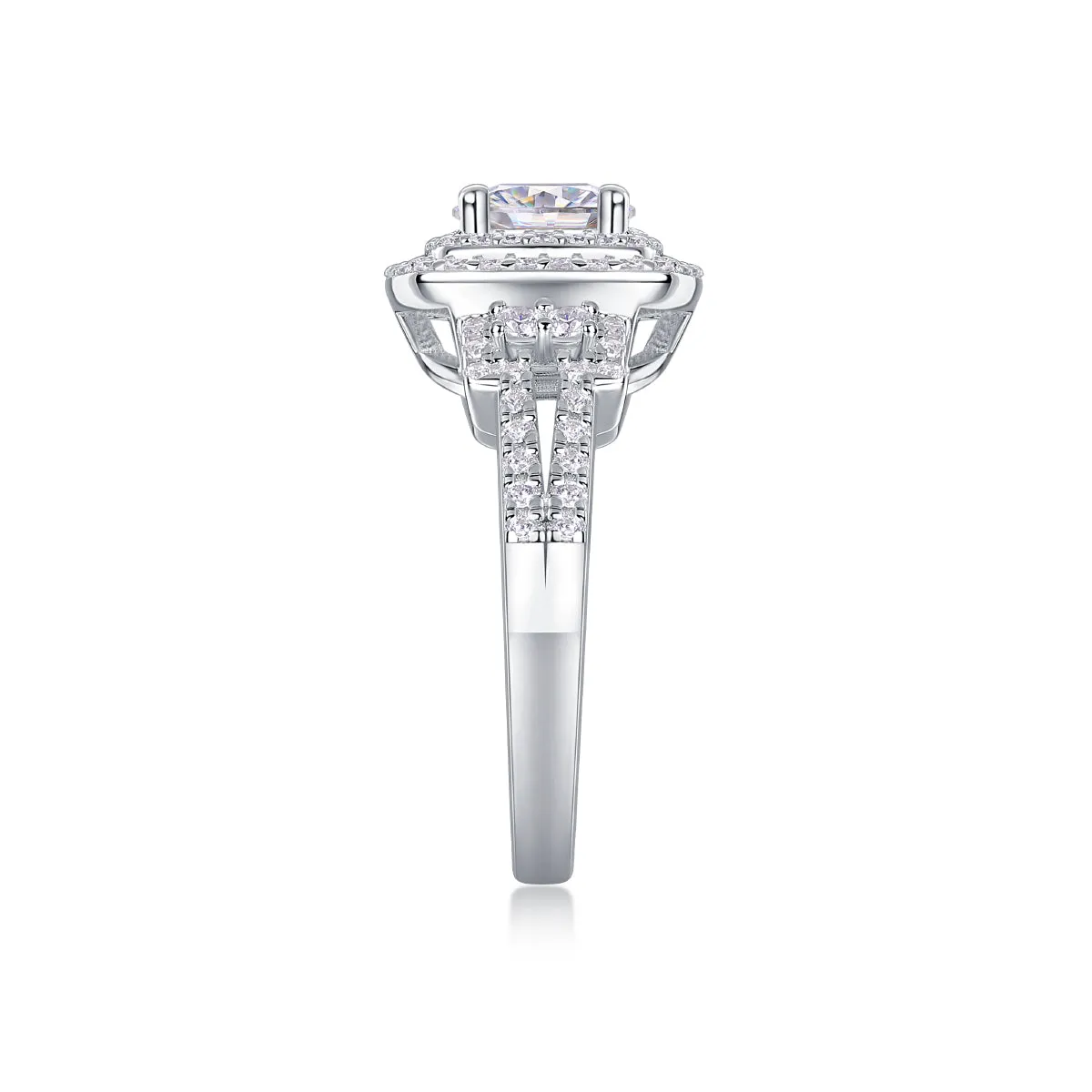 1-carat moissanite wedding ring set on platinum-plated S925 silver band in gift box