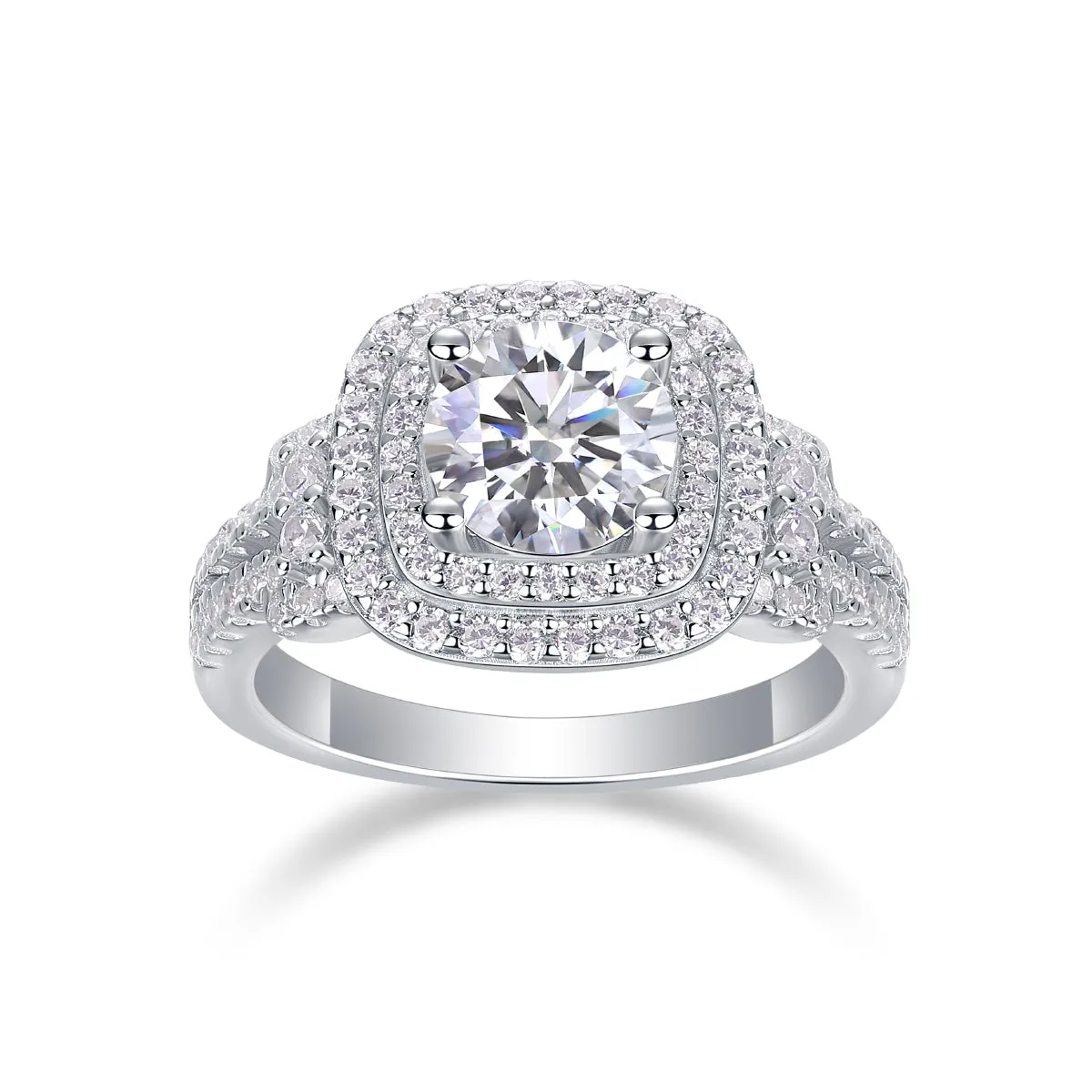 1-carat moissanite wedding ring set on platinum-plated S925 silver band in gift box