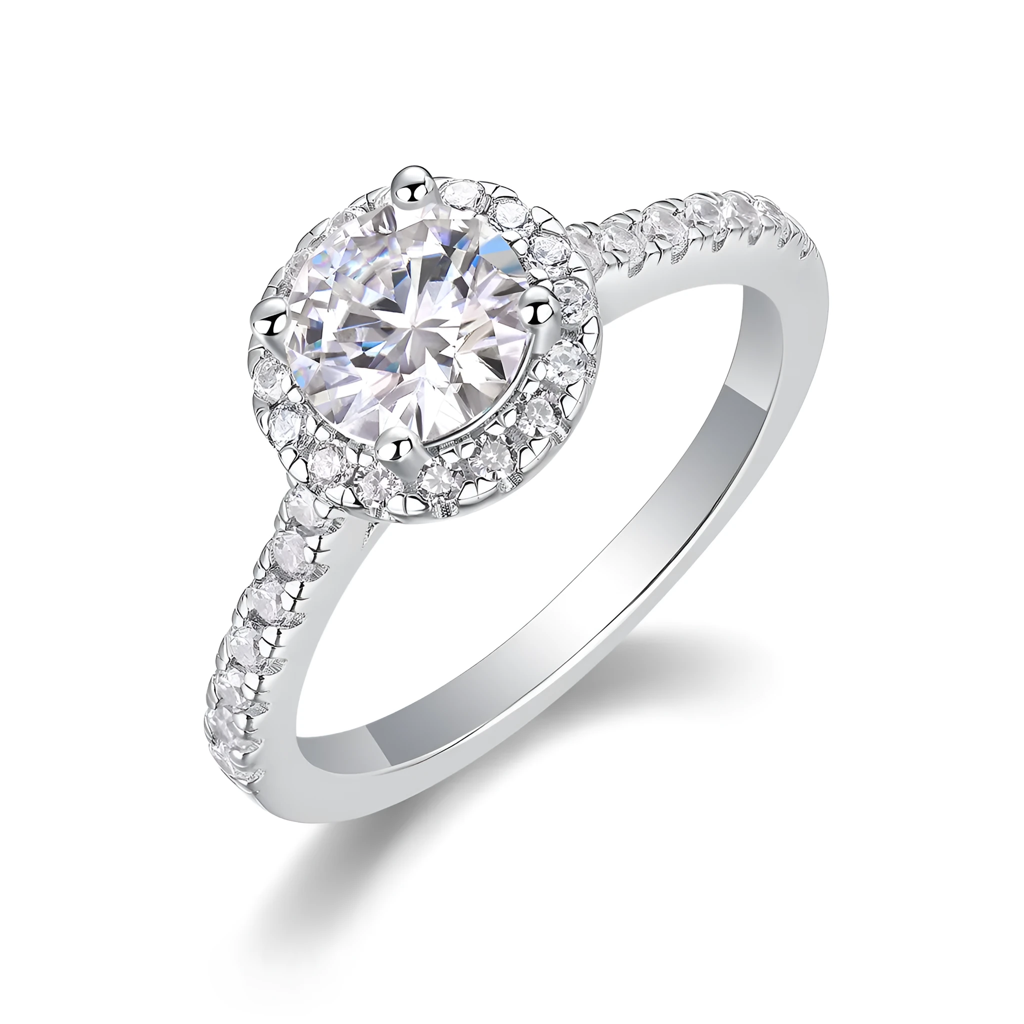 1-carat moissanite wedding ring set in S925 silver with platinum plating, gift box packaging