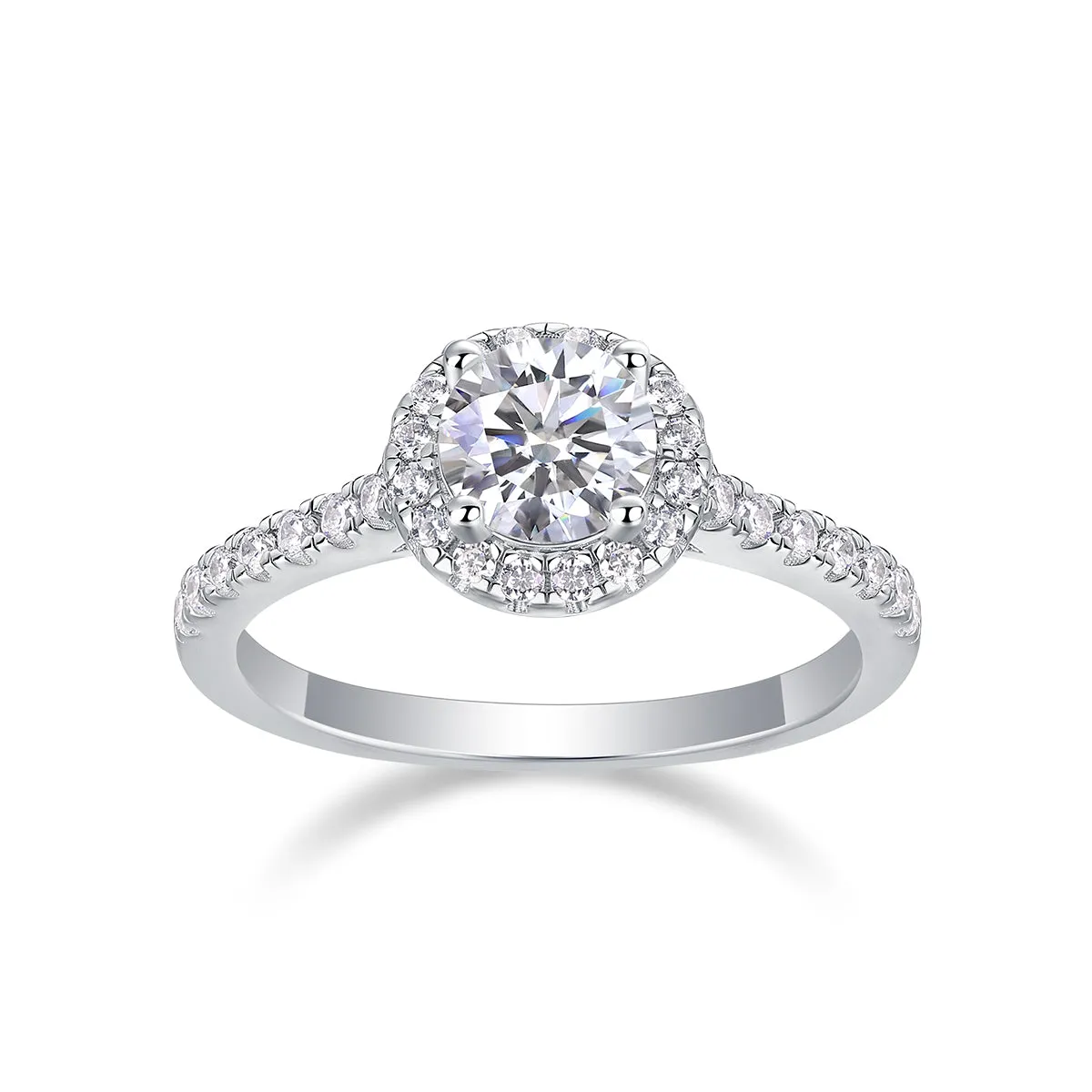 1-carat moissanite wedding ring set in S925 silver with platinum plating, gift box packaging