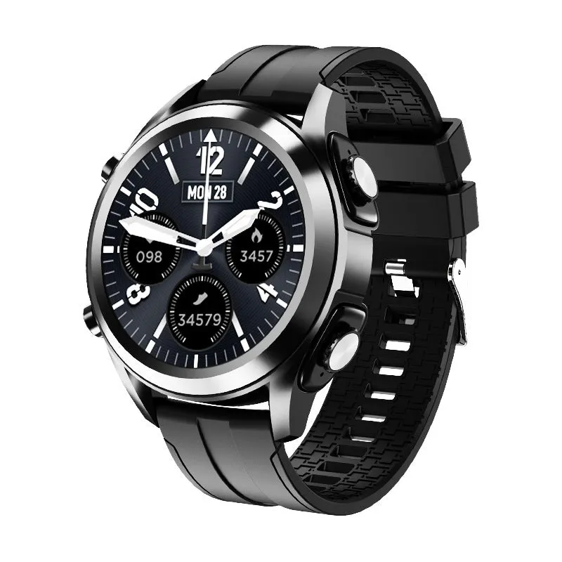 Men's black Bluetooth smart watch with heart rate and blood pressure monitor on silicone wristband