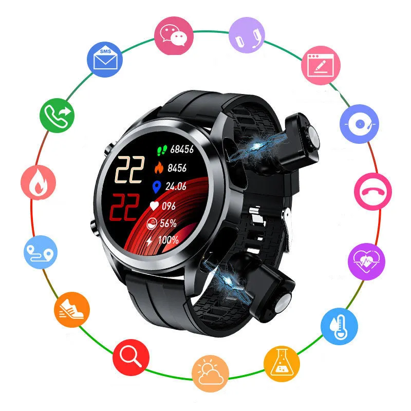 Men's black Bluetooth smart watch with heart rate and blood pressure monitor on silicone wristband