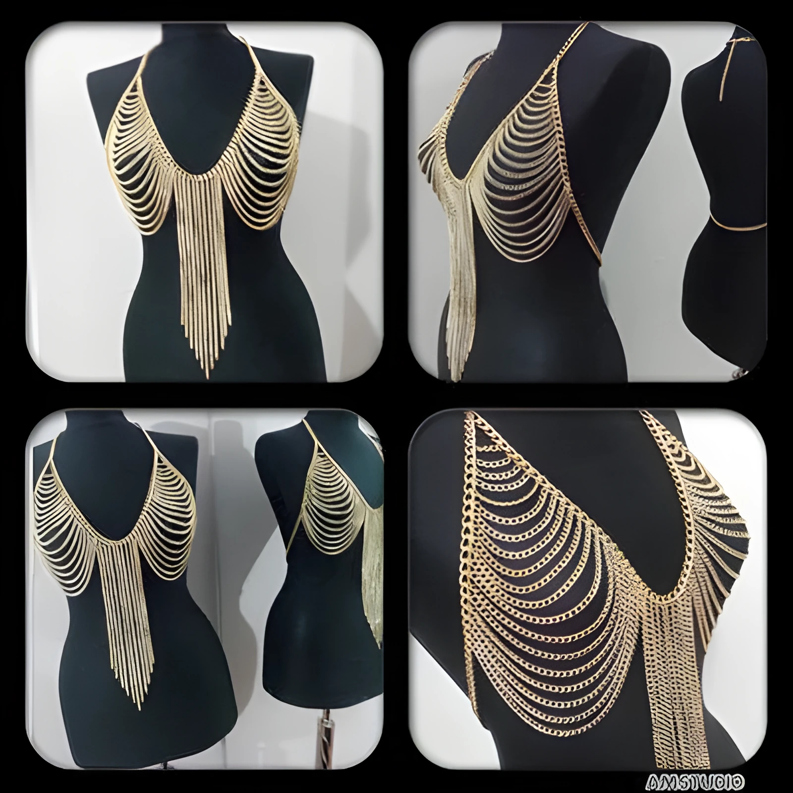 Gold alloy chest chain tassel body chain with electroplated geometric design for women