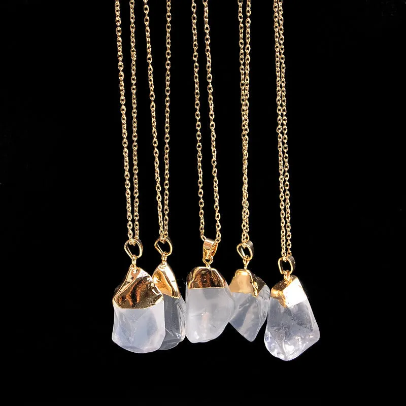 Crystal pendant necklace with natural stone and dyeing finish on adjustable chain