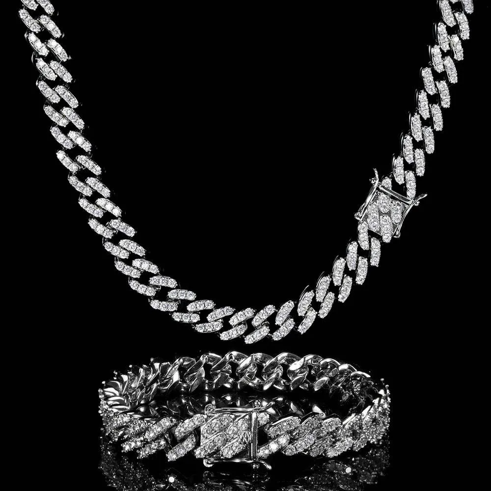 Single row Cuban chain bracelet with AAA zircon set in copper, 9mm width, gold colour, on plain background