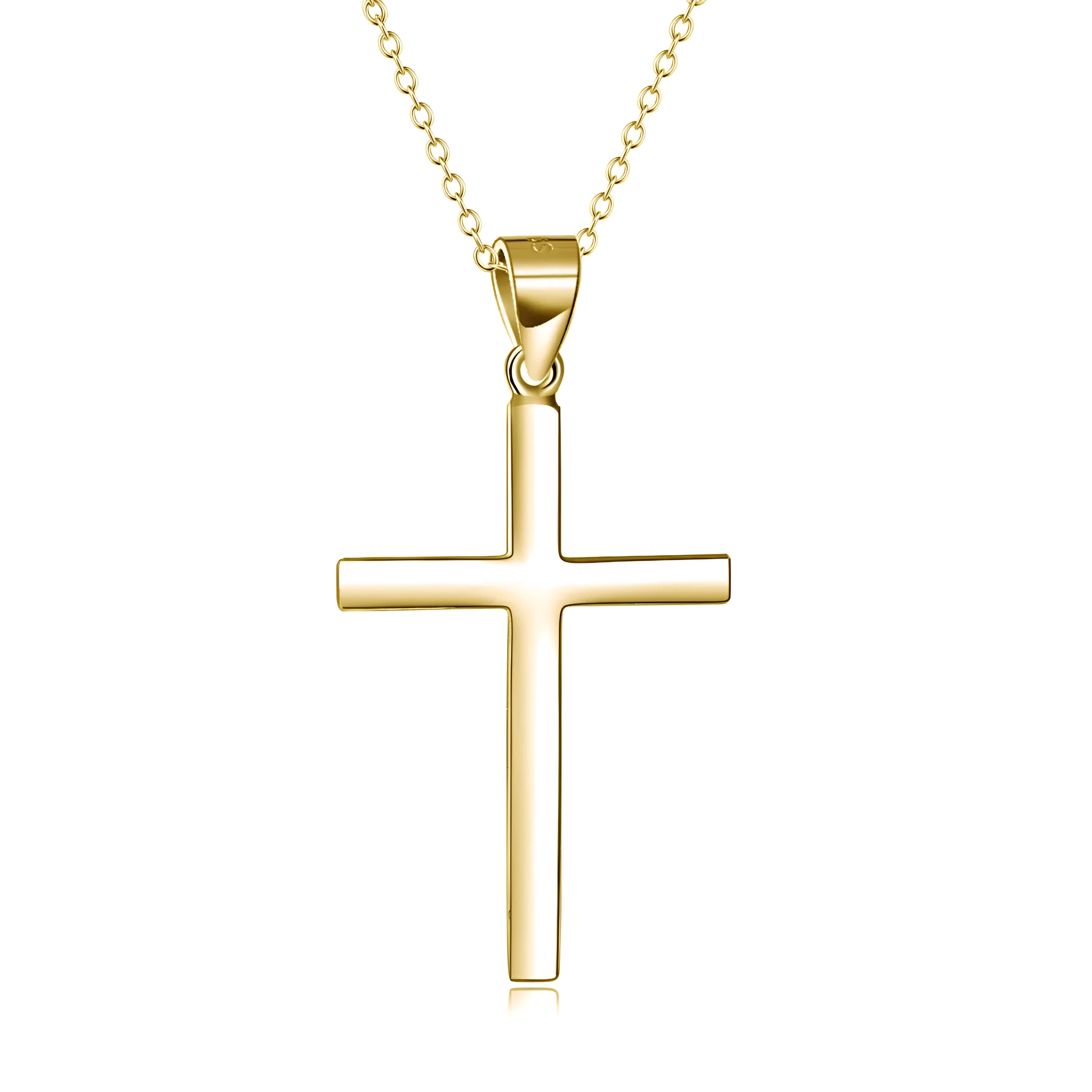 Sterling silver cross pendant necklace with yellow gold plating on 18 inch cable chain