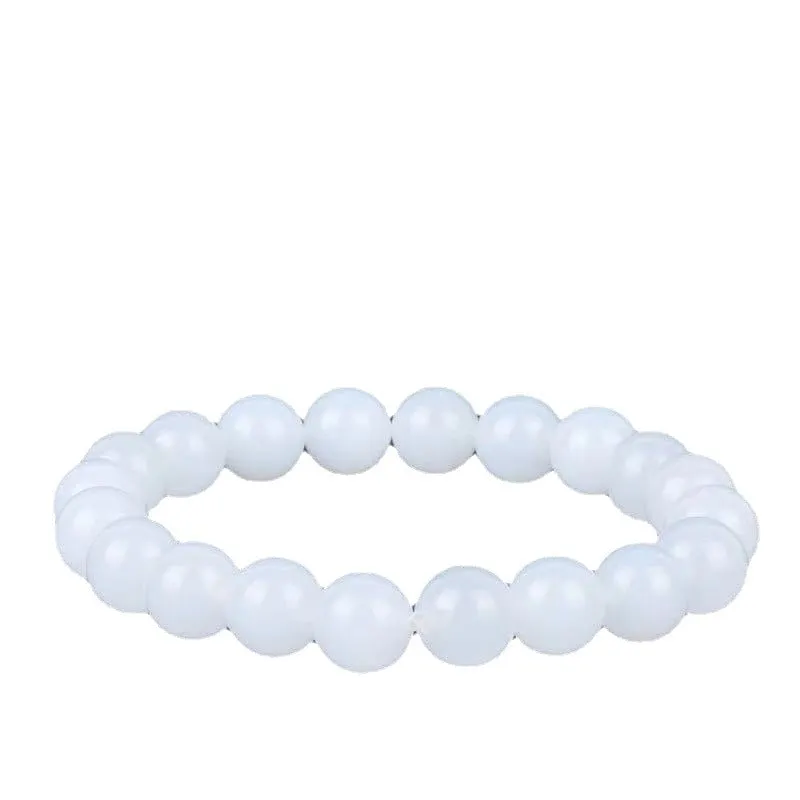 Hotan white jade goat fat round bead bracelet 10mm Hetian jade unisex national style on light background