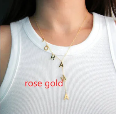 Lariat Y name necklace with dainty bubble letters pendant gold colour on copper O chain