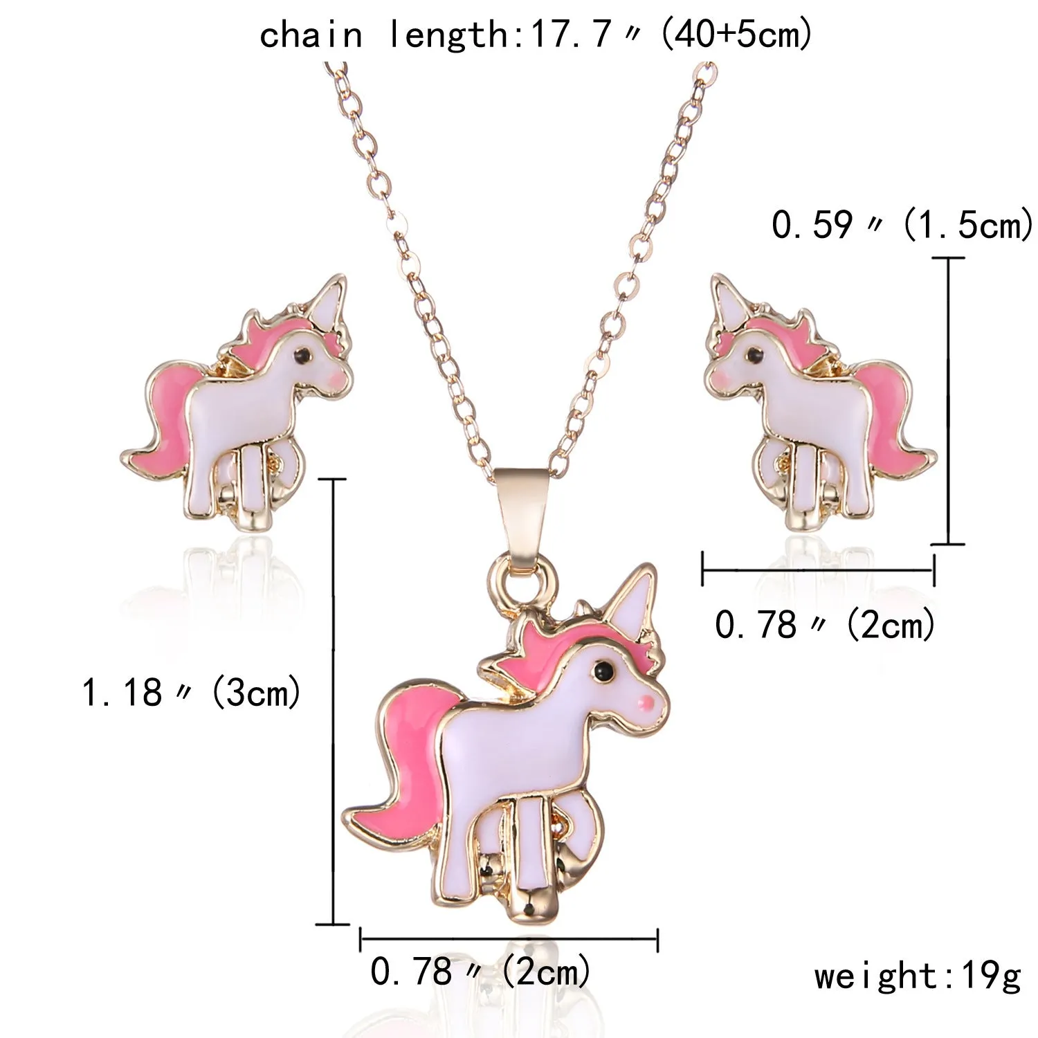 Alloy pony pendant necklace with oil painting horse motif in gold finish on chain