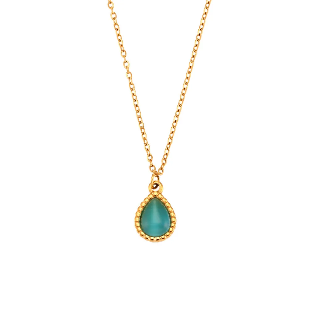 Minimalistic water drops opal earrings and necklace set in stainless steel electroplated finish geometric design