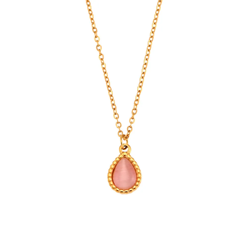 Minimalistic water drops opal earrings and necklace set in stainless steel electroplated finish geometric design