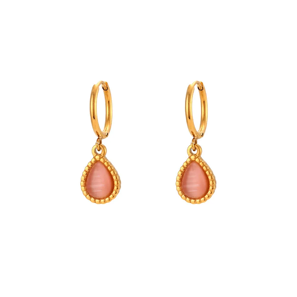 Minimalistic water drops opal earrings and necklace set in stainless steel electroplated finish geometric design