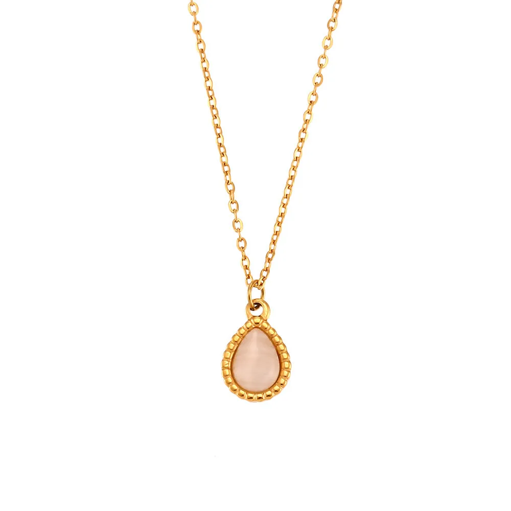Minimalistic water drops opal earrings and necklace set in stainless steel electroplated finish geometric design