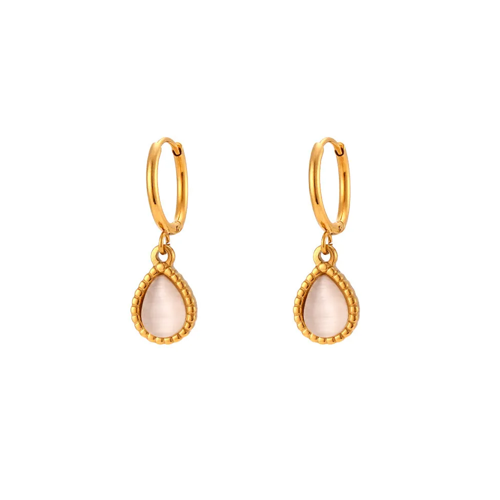 Minimalistic water drops opal earrings and necklace set in stainless steel electroplated finish geometric design