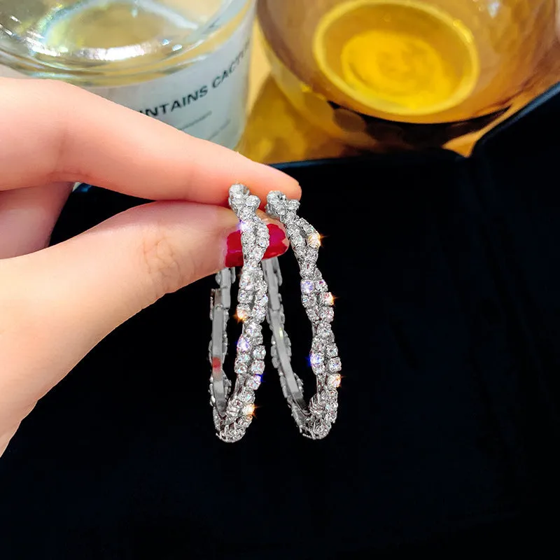Women's silver needle alloy circle earrings with zircon stone accents