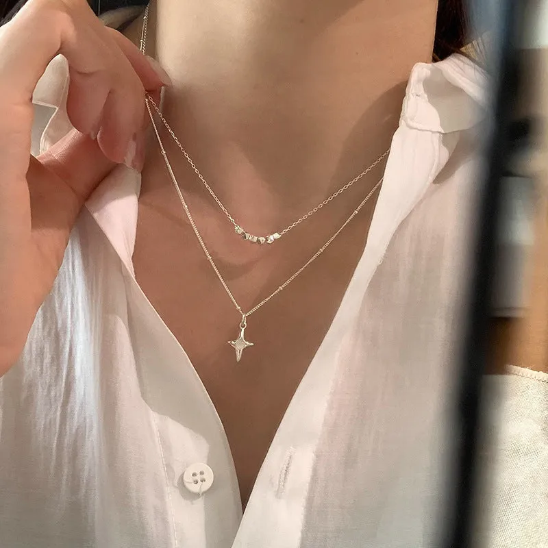 Double layer stainless steel opal cross necklace for women, rustproof, colour XL3329, on display