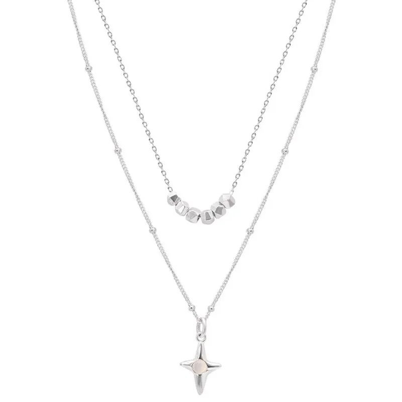Double layer stainless steel opal cross necklace for women, rustproof, colour XL3329, on display