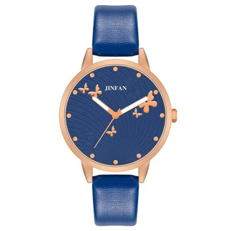 Student Sweet Butterfly Macron quartz wrist watch 36mm dial alloy band titanium buckle pink white