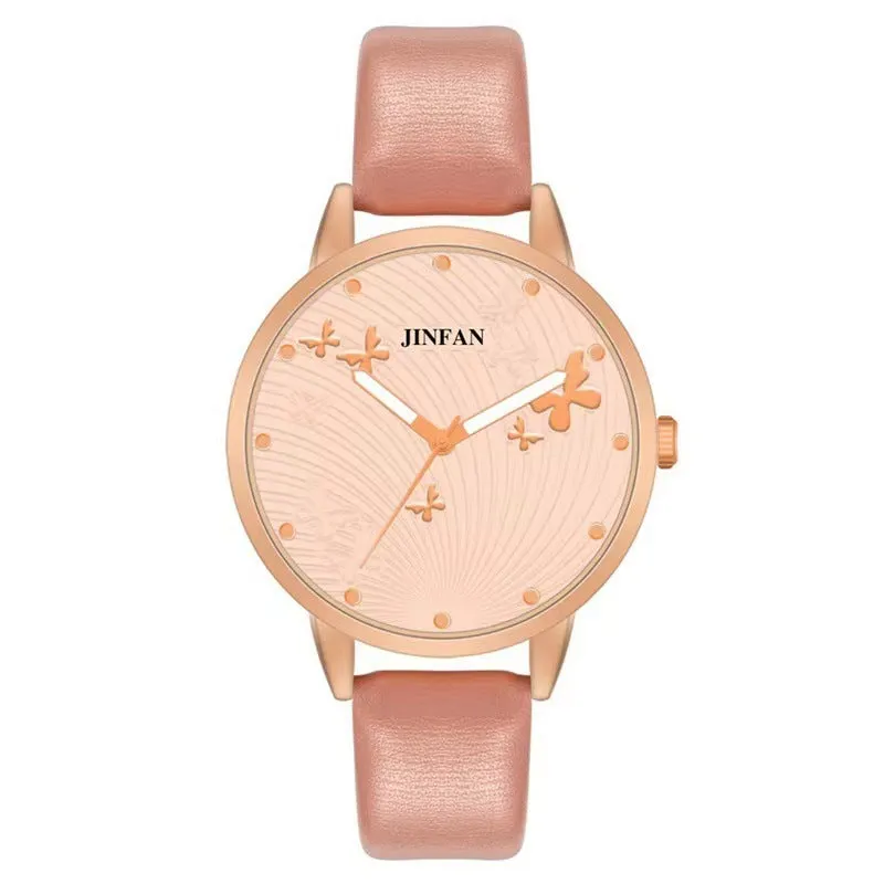 Student Sweet Butterfly Macron quartz wrist watch 36mm dial alloy band titanium buckle pink white