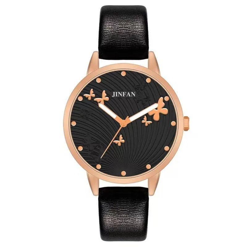 Student Sweet Butterfly Macron quartz wrist watch 36mm dial alloy band titanium buckle pink white