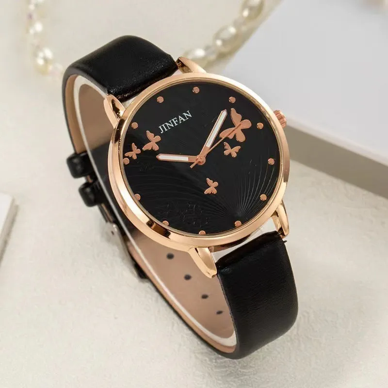 Student Sweet Butterfly Macron quartz wrist watch 36mm dial alloy band titanium buckle pink white