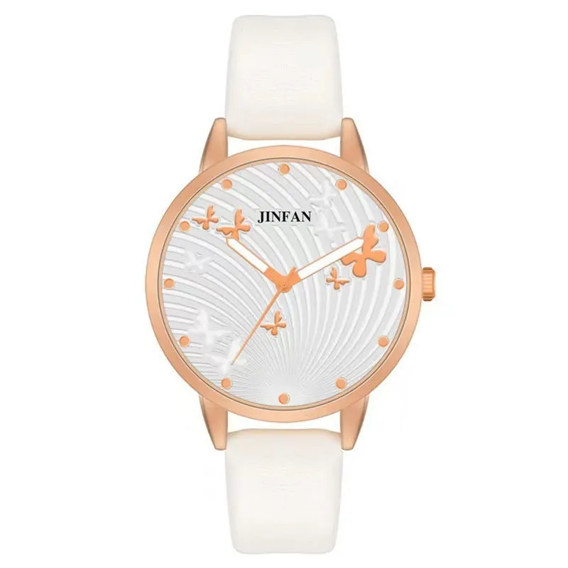 Student Sweet Butterfly Macron quartz wrist watch 36mm dial alloy band titanium buckle pink white