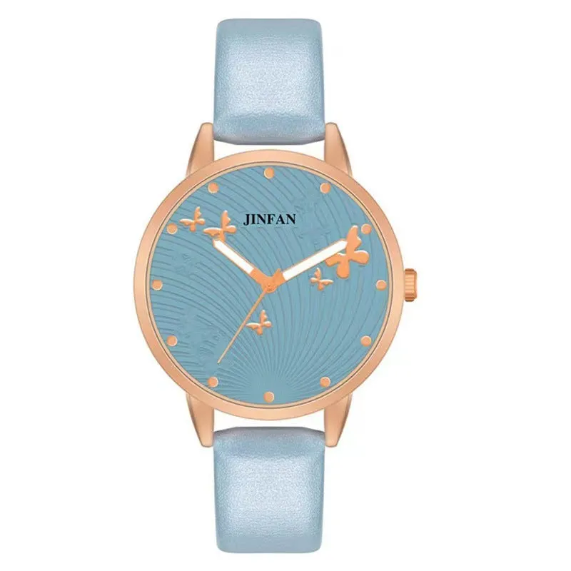 Student Sweet Butterfly Macron quartz wrist watch 36mm dial alloy band titanium buckle pink white
