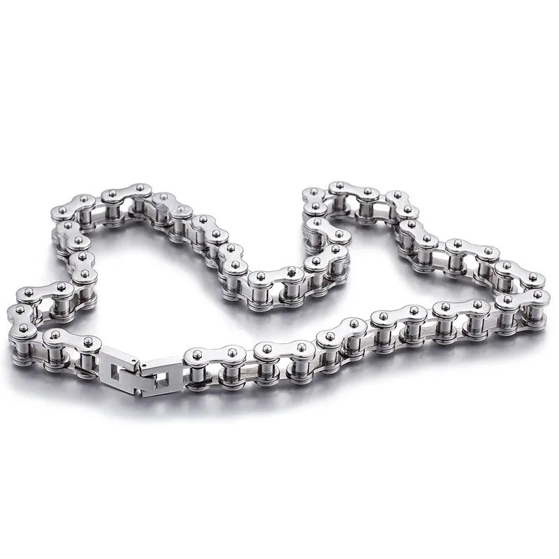 Titanium steel polished bike chain link necklace for men, punk geometric design, adjustable 51-80cm, gold colour option