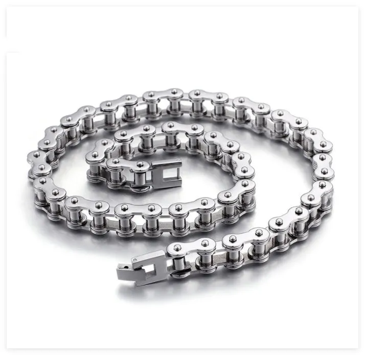Titanium steel polished bike chain link necklace for men, punk geometric design, adjustable 51-80cm, gold colour option