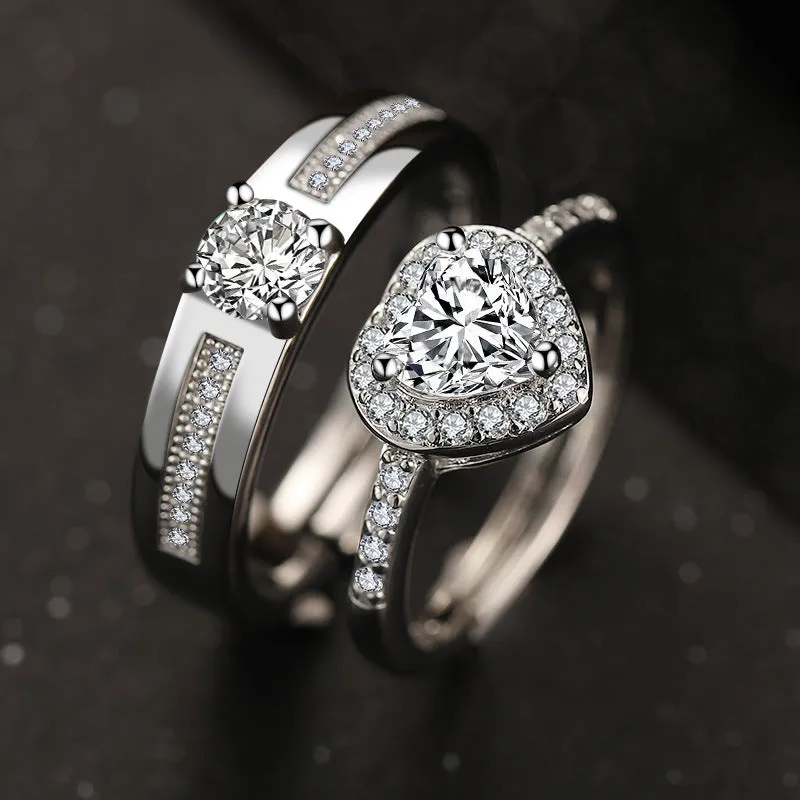 Fashion Simple Princess Love Couple Rings adjustable opening metal band heart-shaped geometric design