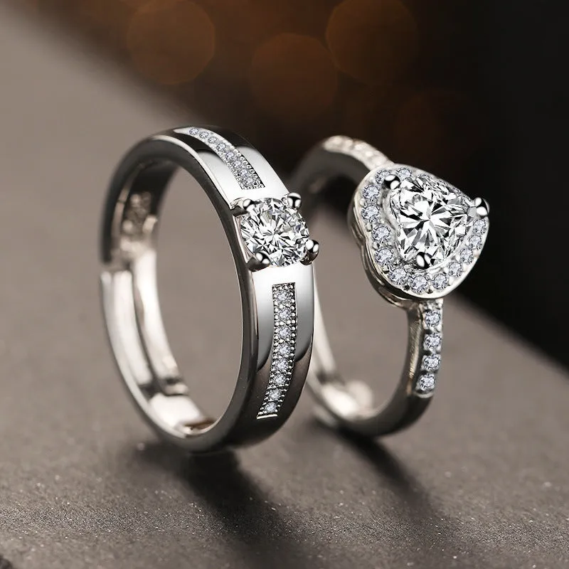 Fashion Simple Princess Love Couple Rings adjustable opening metal band heart-shaped geometric design