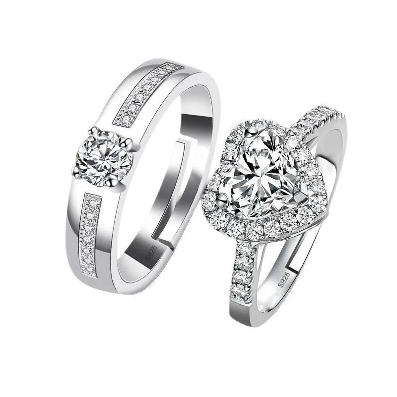 Fashion Simple Princess Love Couple Rings adjustable opening metal band heart-shaped geometric design