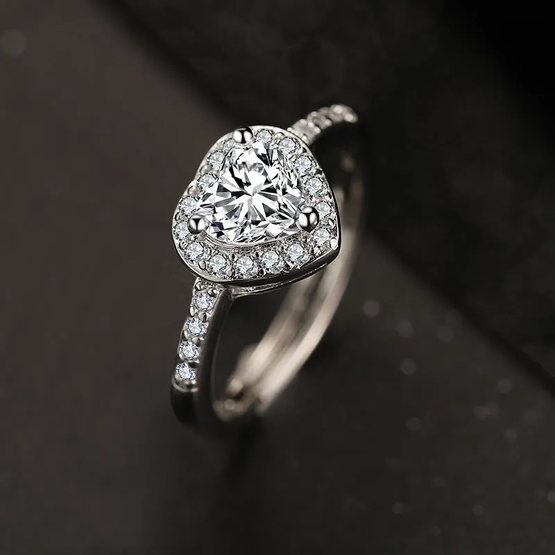 Fashion Simple Princess Love Couple Rings adjustable opening metal band heart-shaped geometric design